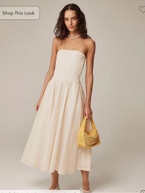 NWT Crew Mixy Strapless Smocked Bodice Midi Dress in Cream M